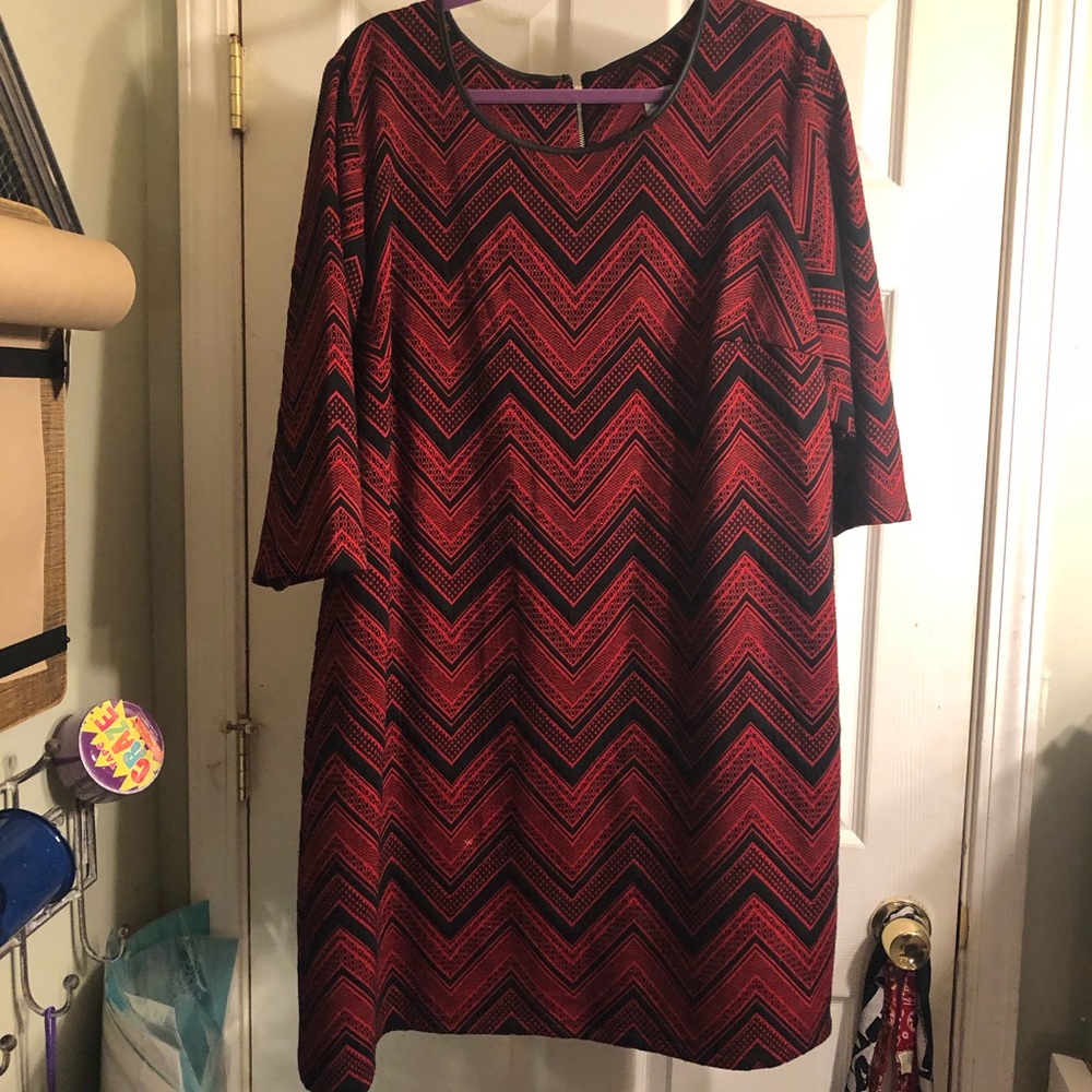 Plus size  chevron dress with foe leather trim
